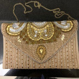 Lulus Constantinople Gold Beaded Clutch